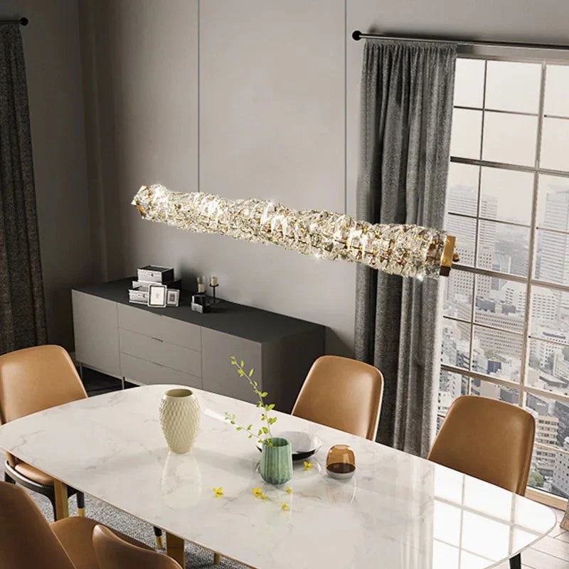 Modern Crystal Strip Hanging Lamp Bar Pendant Light