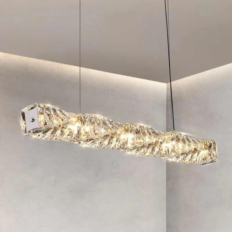 Modern Crystal Strip Hanging Lamp Bar Pendant Light