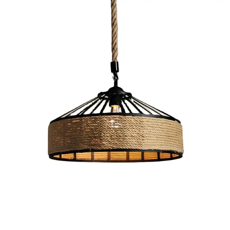 Vintage Metal Tradition Pendant Light Industrial Hemp Rope Hanging Lamp