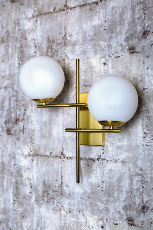 Sandy Gold Metal Opal Glass Wall Light