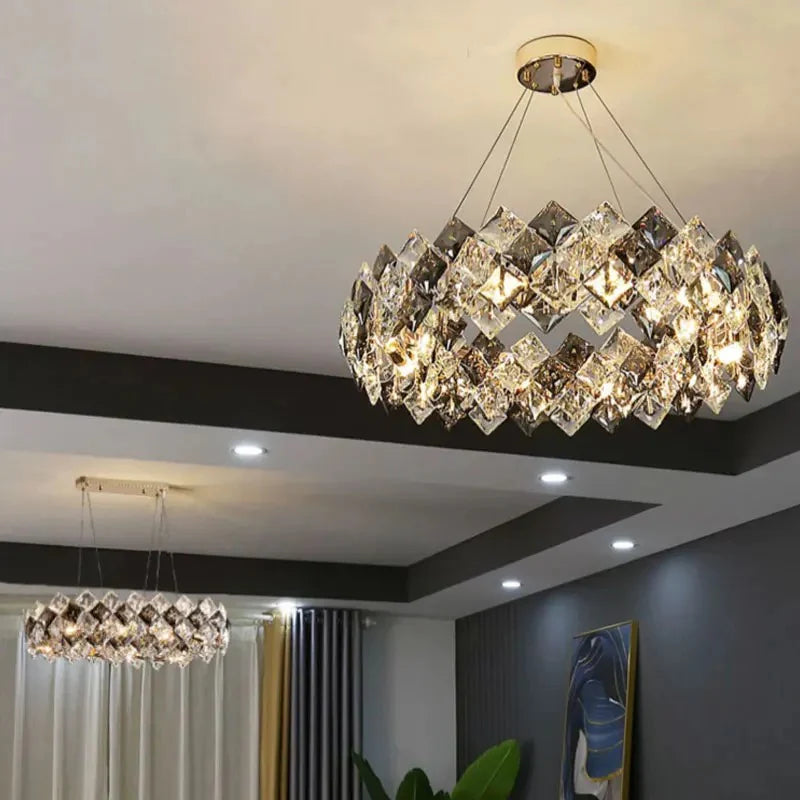 Gold Grey Round Crystal light Modern Crystal Chandelier
