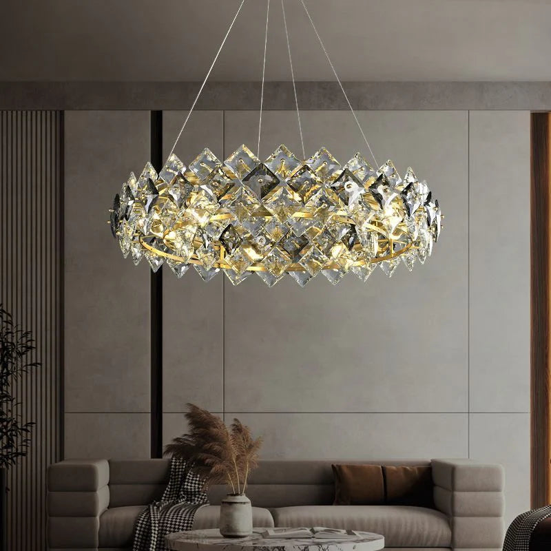 Gold Grey Round Crystal light Modern Crystal Chandelier