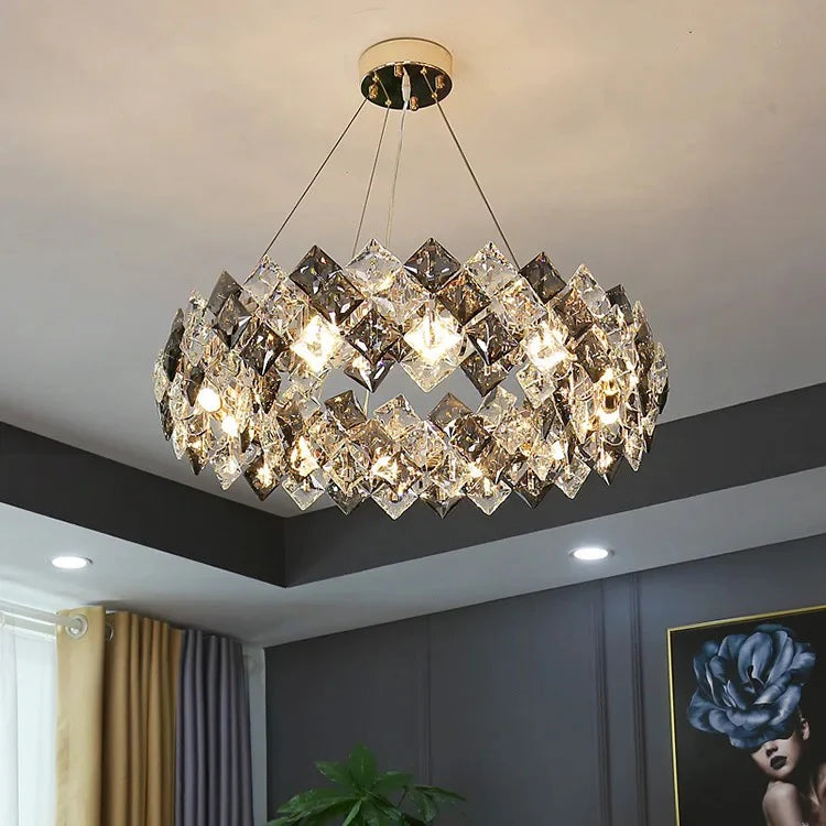 Gold Grey Round Crystal light Modern Crystal Chandelier